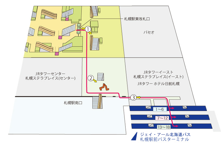 札幌駅バスターミナル詳細 時刻表 路線図 のりば案内 Jhb ジェイ アール北海道バス